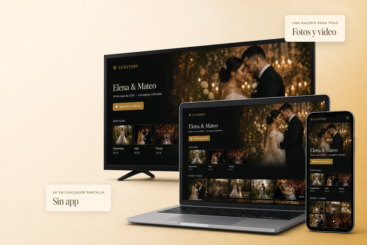 Portal LuxStory en Smart TV, computadora y celular: video y fotos en una sola galería